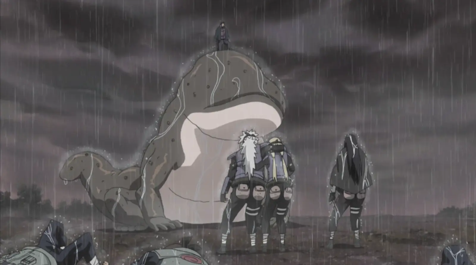 Les trois Sannin face à Hanzô